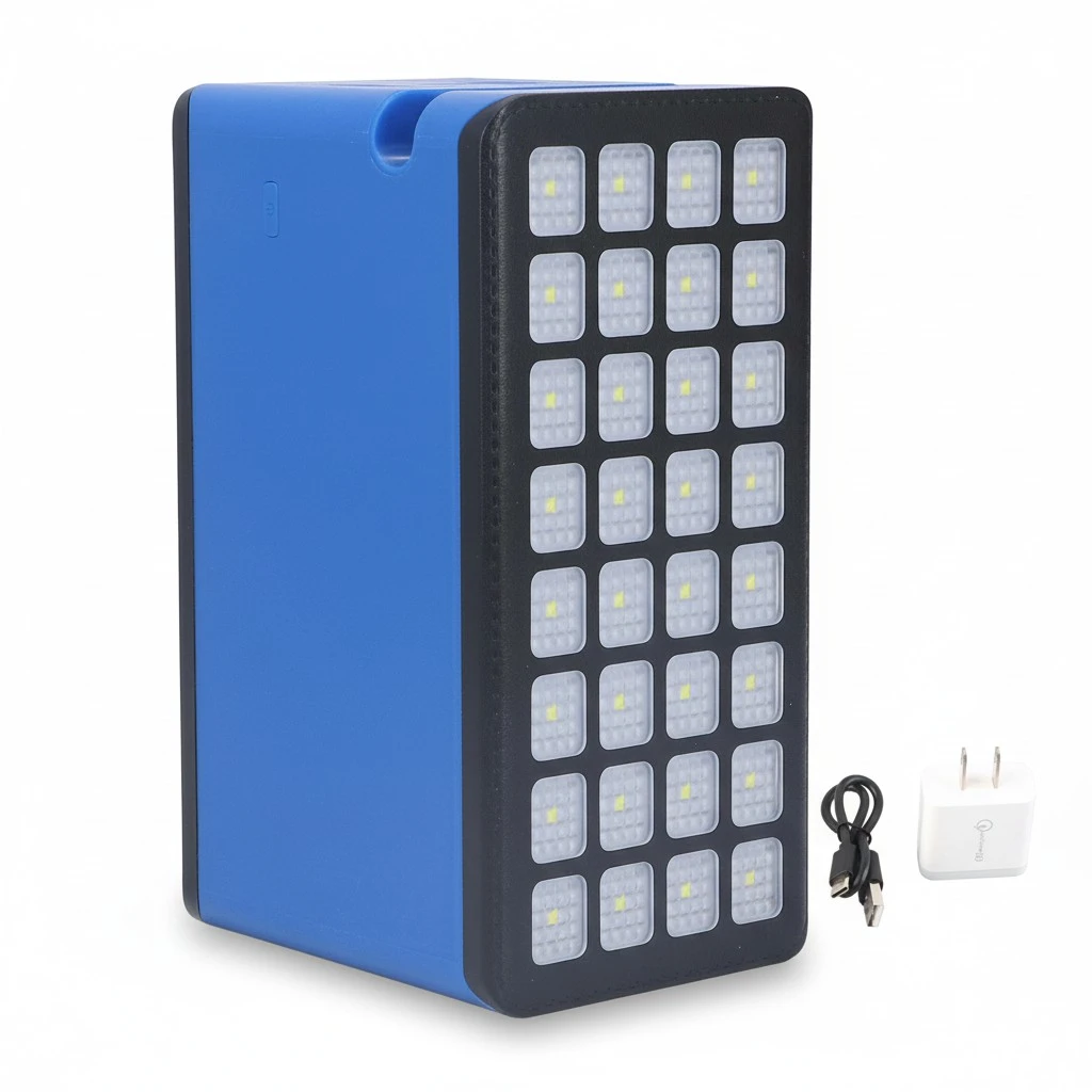 Solar Power Bank 100000mAh 32LED 4 USB Ports Portable Solar Charger Power Bank for Outdoor US Plug 100‑240V Blue