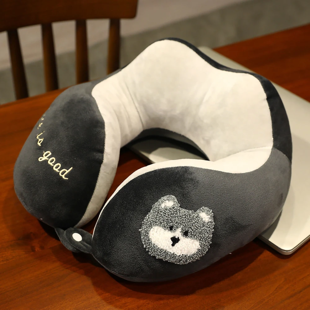 Neck Pillow U Shaped Cute Style PP Cotton Plush Elastic Portable Neck Pillow for Travel Home Office Dog 30x30cm