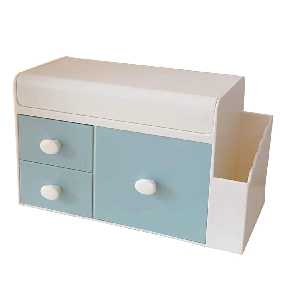 Desktop Storage Box Drawer Design Large Capacity Decorative Simple Dust Cover Skincare Storage Box Lake Blue with Stickers