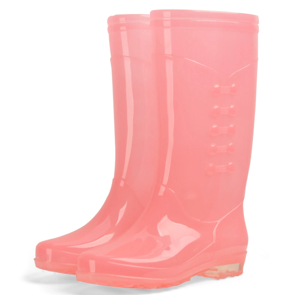 Tall Rain Boots Non Slip Waterproof Rain Shoes PVC Transparent Rain Footwear with Plush Cotton Coverfor Women Adults Pink 37