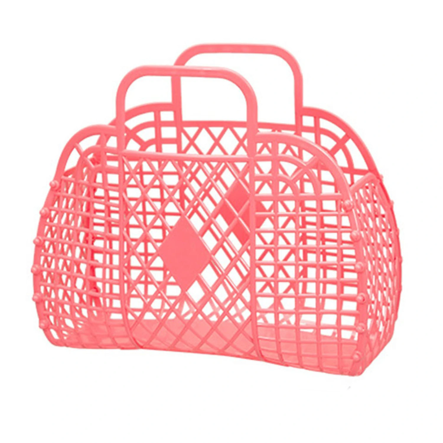 Hollow Storage Basket Plastic Reusable Portable Foldable Bag for Beach Home Bedside Shopping Toys Clothes Red 250x110x220mm/9.84x4.33x8.66in