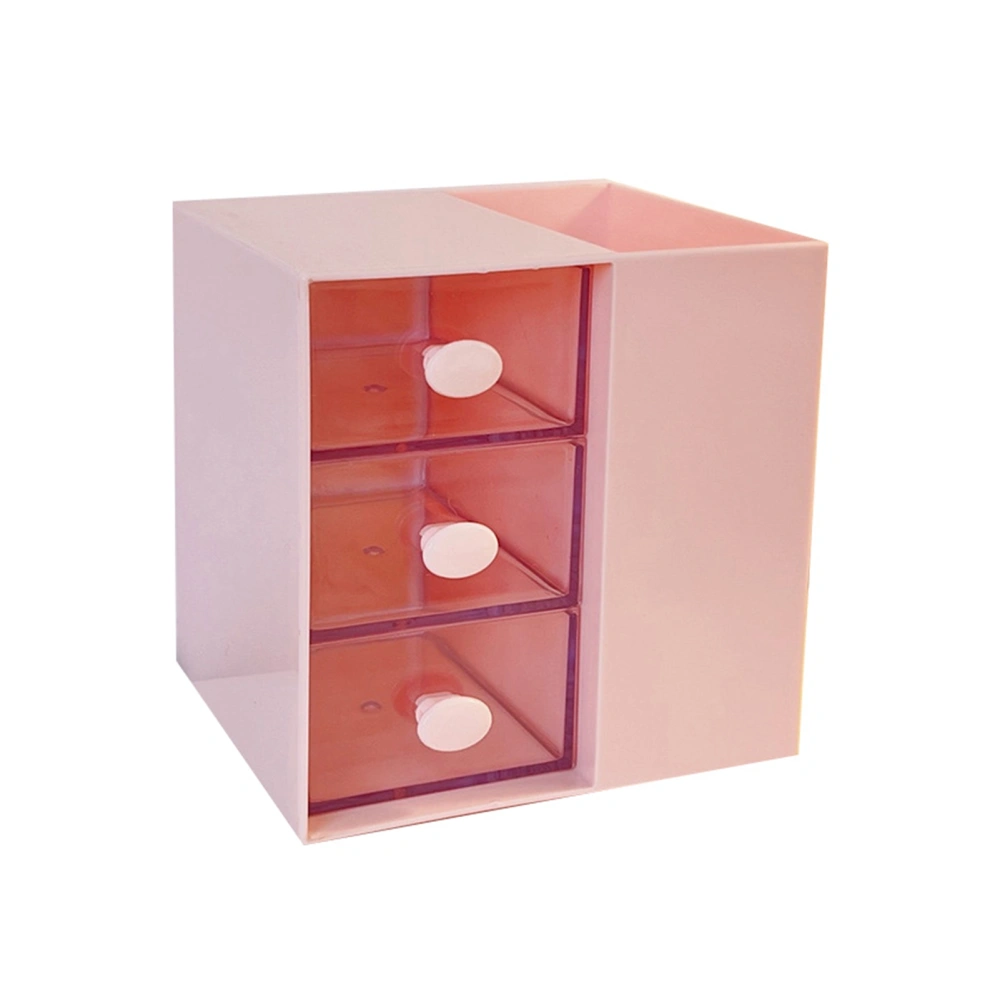 Desktop Storage Box Drawer Design Large Capacity Decorative Simple Dust Cover Skincare Storage Box Pink with Stickers