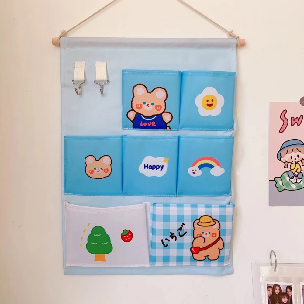 Wall Hanging Storage Bag Fabrics Door Wall Mounted Storage Pockets Home Decoration for Dormitory Bedside Closet Large Bag Bear