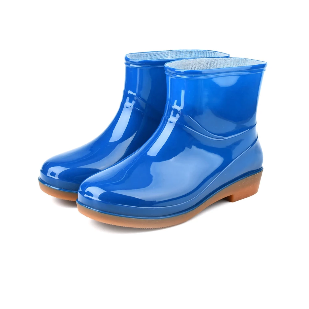 Womens Rain Boots Fashion Antiskid Short Rain Boot Round Head Radian PVC Plastic Rain Boots Blue 37