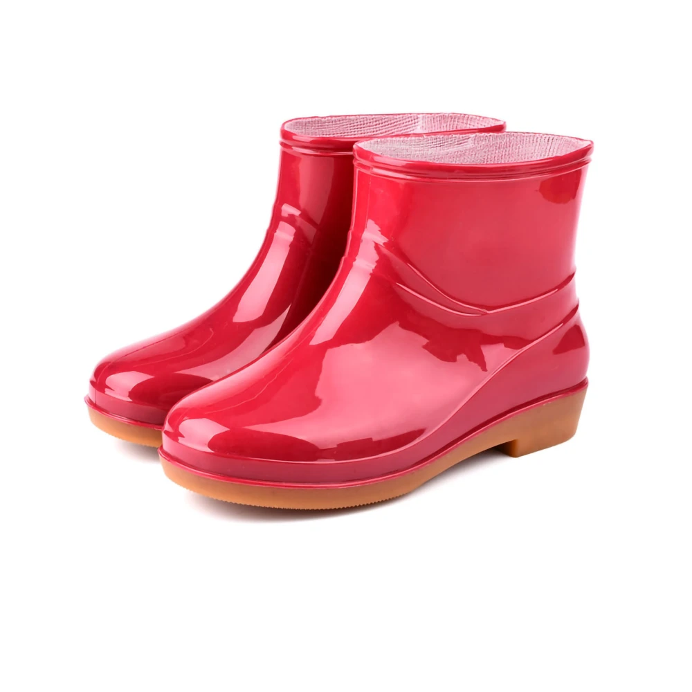 Womens Rain Boots Fashion Antiskid Short Rain Boot Round Head Radian PVC Plastic Rain Boots Red 39