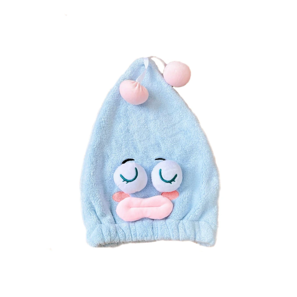 Hair Towel Hat Soft Elastic Frizz Reduction Cute Big Eyes Design Hair Drying Wrap for Shower Beach Blue