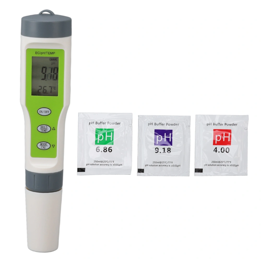 3 in 1 Water Quality Test Pen EC TEMP PH Water Quality Tester High Accuracy EC Water Tester Digital with Detection Powder