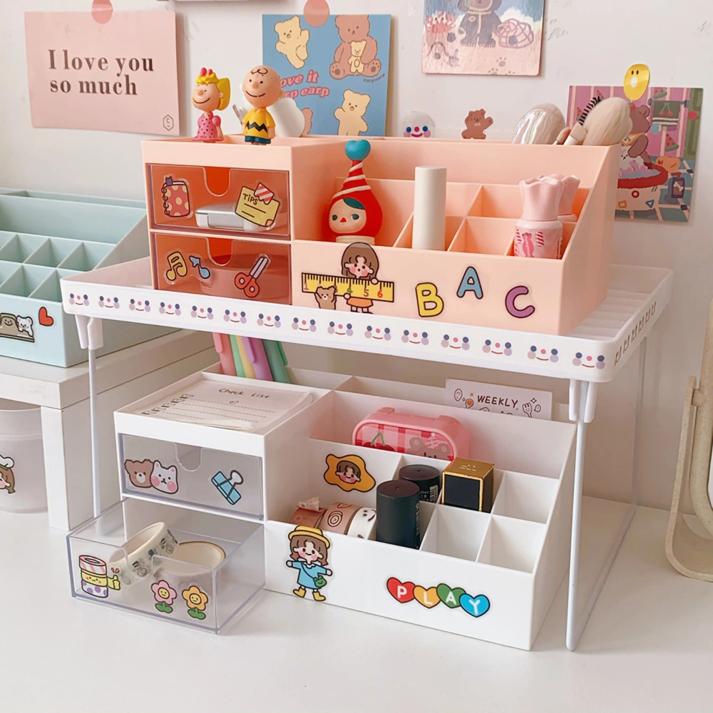 Desktop Storage Box Multi Grid Design Cute Beautiful Desktop Organizer Storage Box for Stationery Pens White