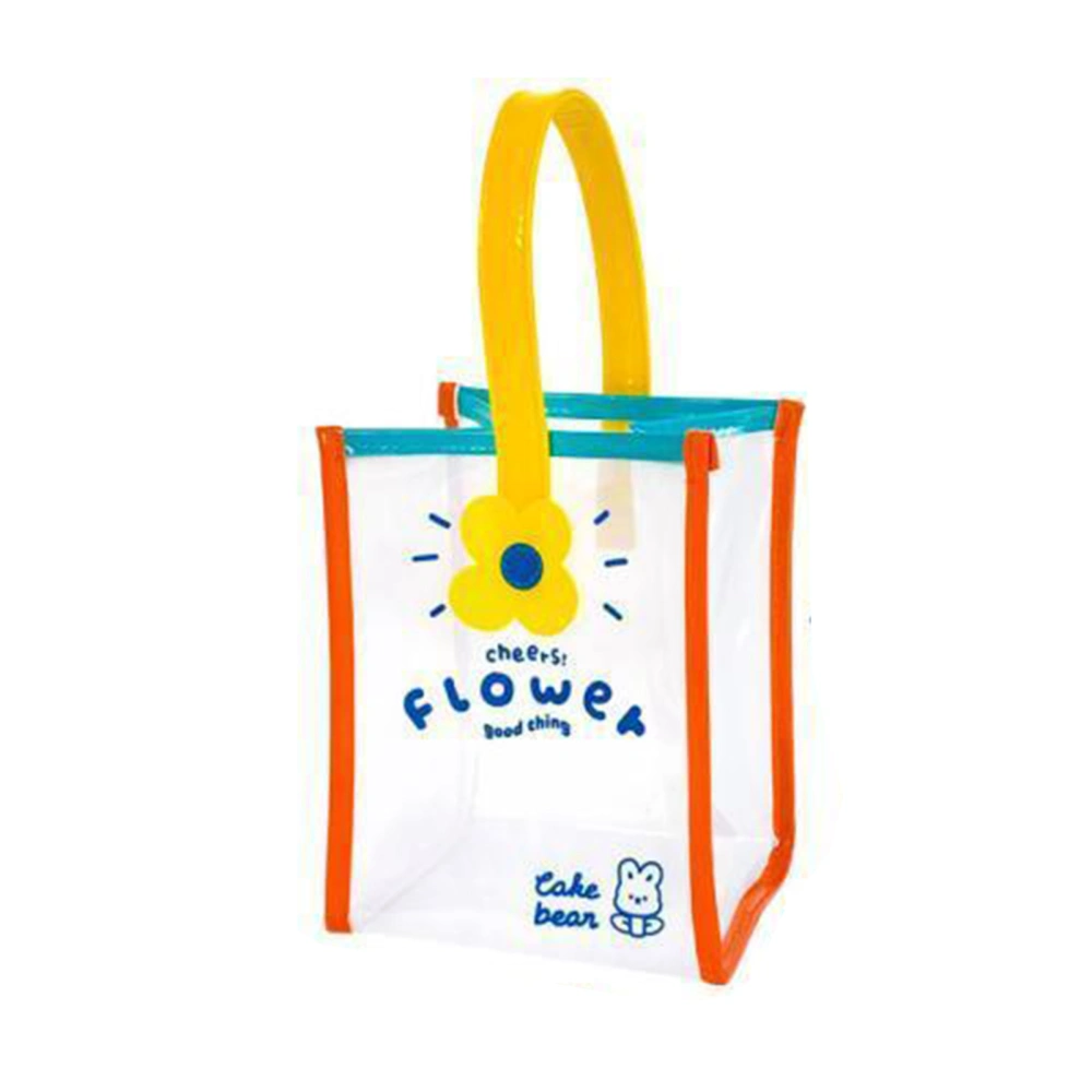 Flower Tote Bag Transparent PVC Cute Colorful Waterproof Mini Size Clear Tote Bag for Shopping 6.1 X 7.9 X 4.1in