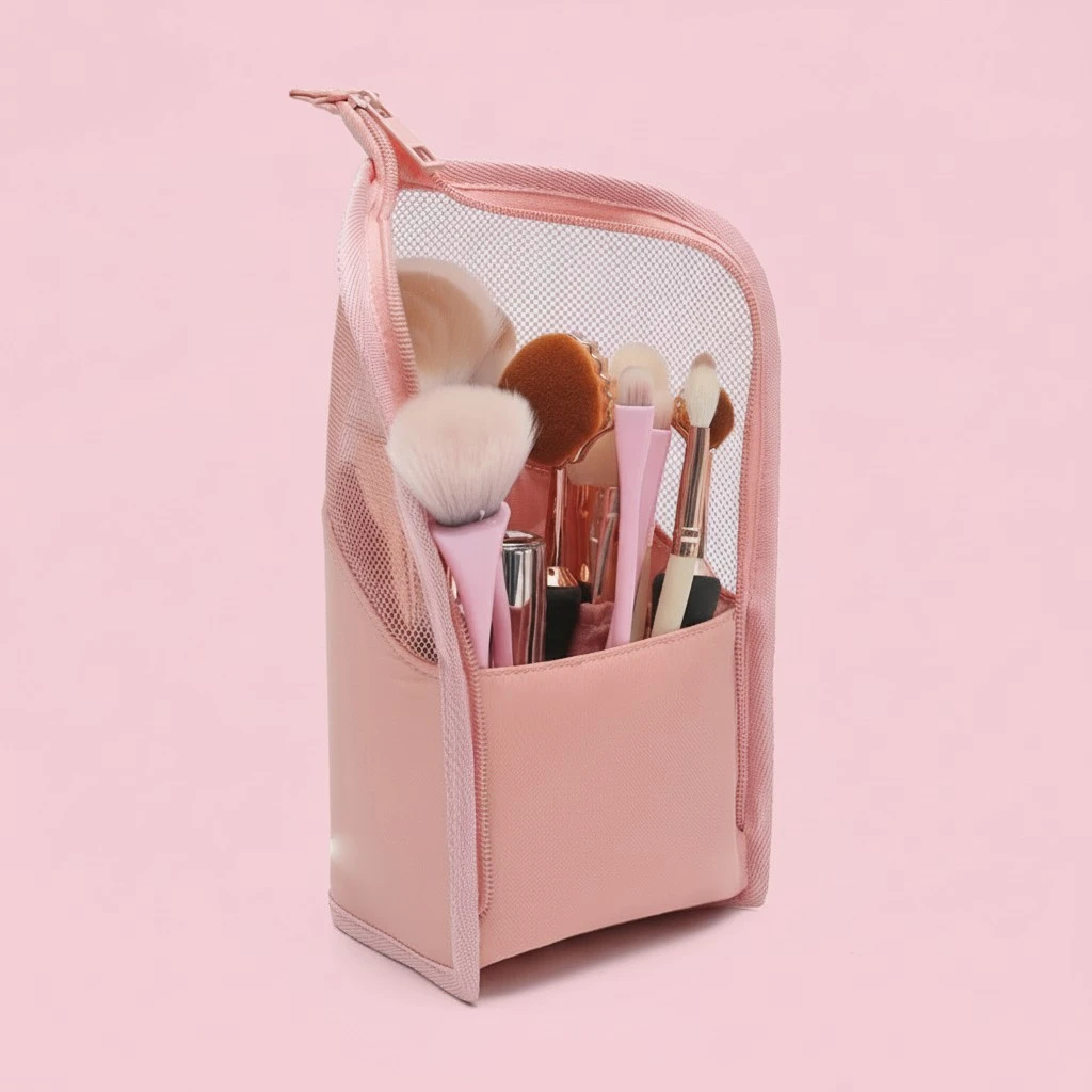 Makeup Brush Bag Waterproof Makeup Brush Organiser Bag Travel Makeup Brush Holder Standing Zipper Cosmetic Brush Pouch