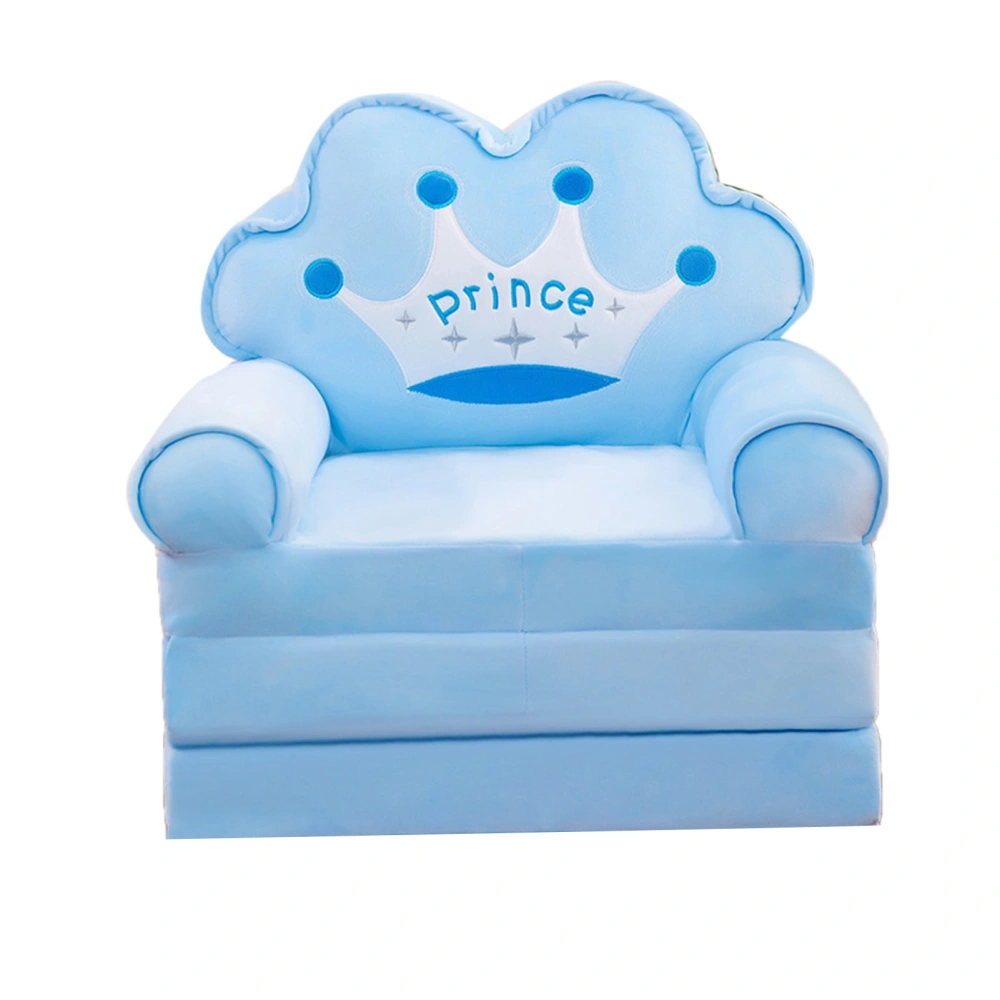 Foldable Kids Sofa Plush Soft Cute Cartoon Children Couch Bed with Armrests for Boys Girls Bedroom Blue Crown 3 Layers