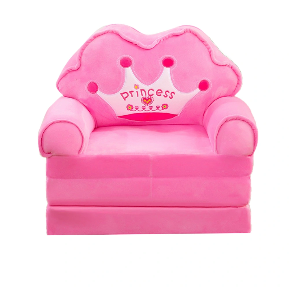 Foldable Kids Sofa Plush Soft Cute Cartoon Children Couch Bed with Armrests for Boys Girls Bedroom Pink Crown 3 Layers