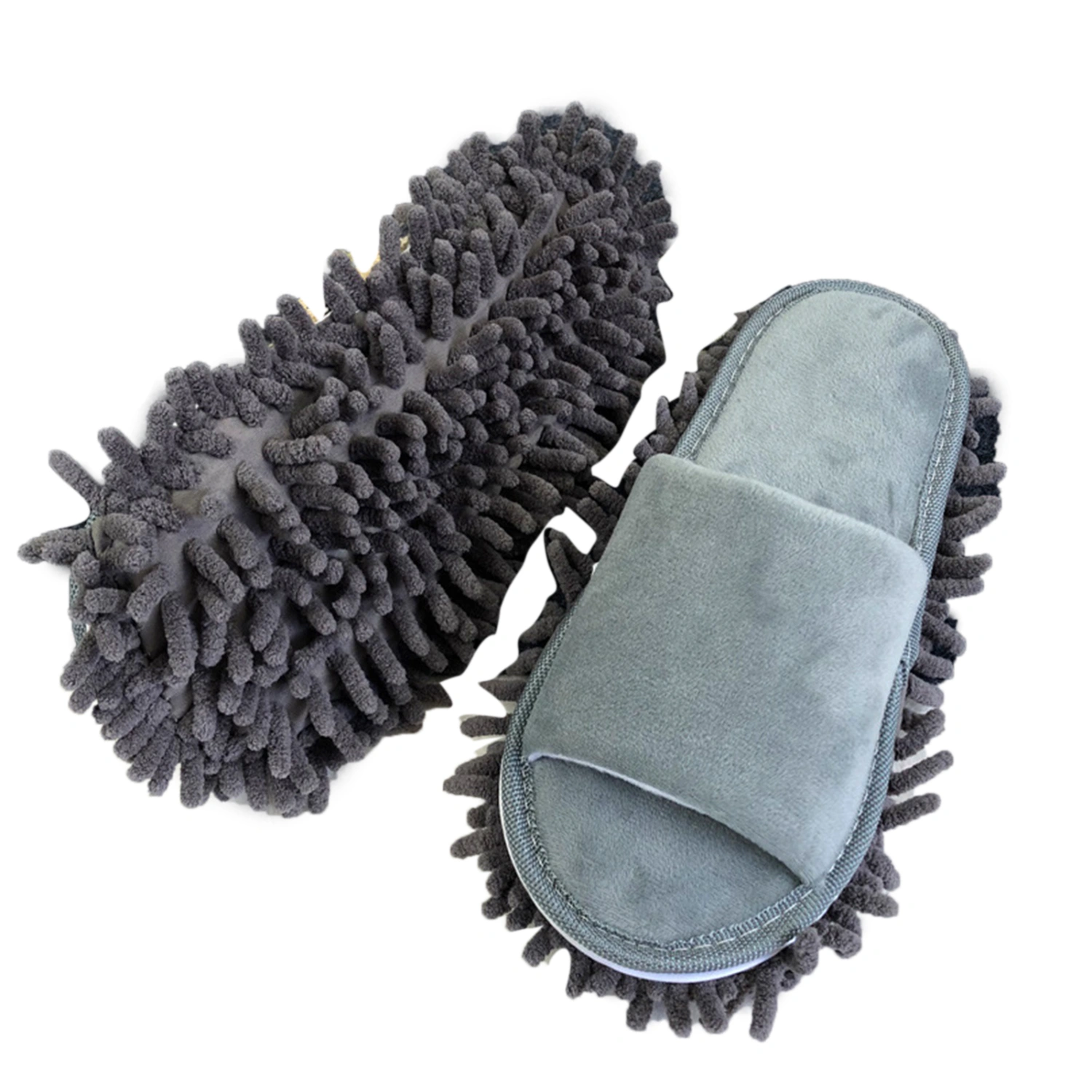 Floor Slippers Lazy Open Toed Mop Slipper Home Use Soft Pure Color Cleaning Slipper Grey M 39-41
