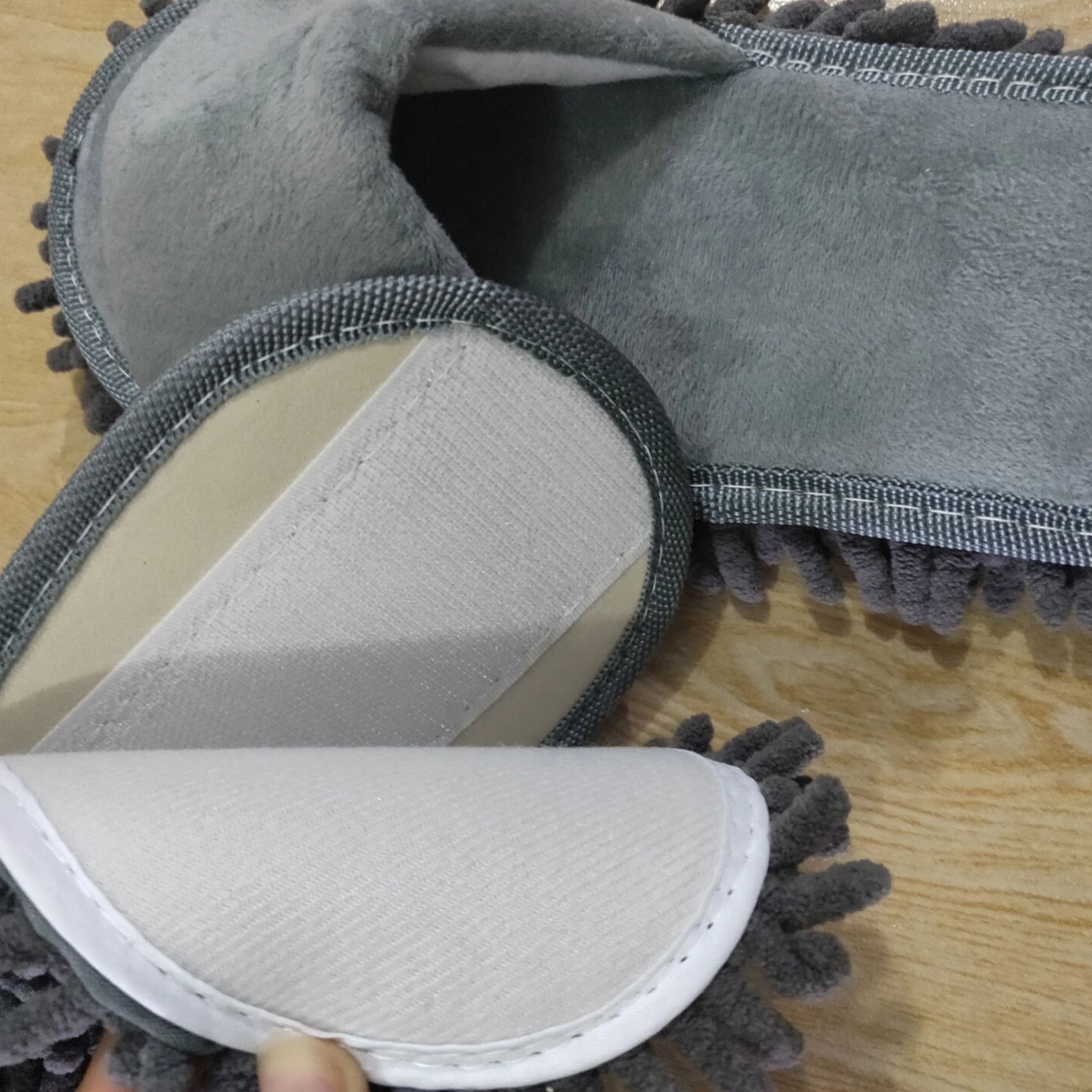 Floor Slippers Lazy Open Toed Mop Slipper Home Use Soft Pure Color Cleaning Slipper Grey M 39-41