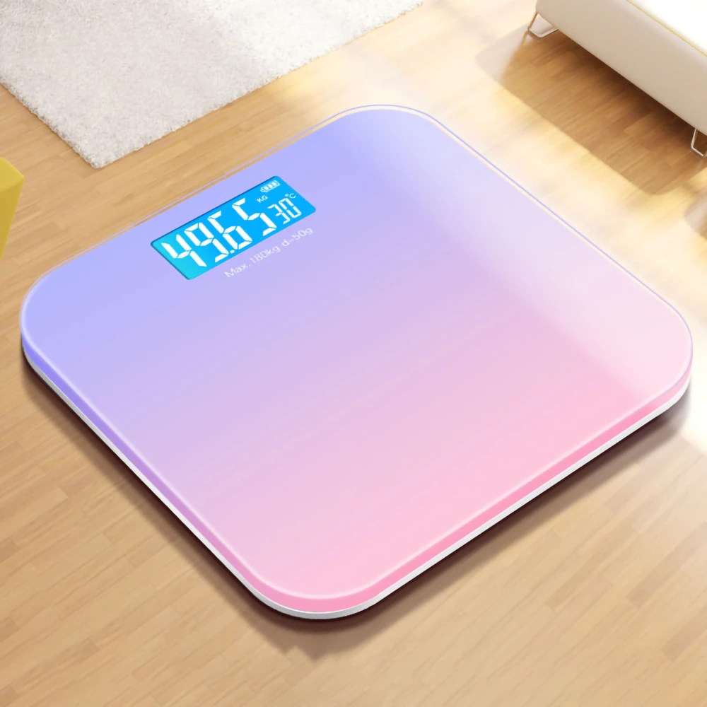 Digital Weight Scale Tempered Glass Smart Accurate Measurement Digital Weight Scale for Home Use LCD Gradient Purple 26x26cm / 10.2x10.2in Battery Model