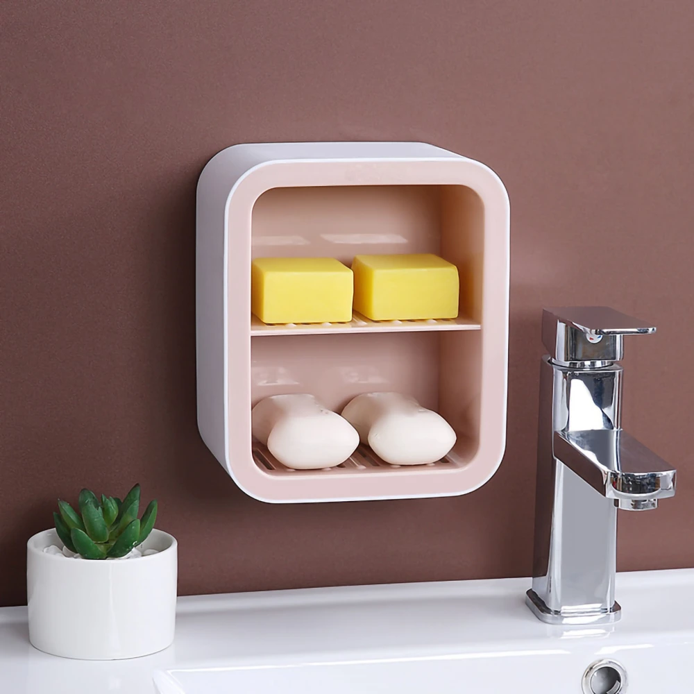 Wall Mount Soap Rack Drain Toilet Suction Disc Punch Free Box Student Dormitory Supplies Nordic 2 Layer Pink