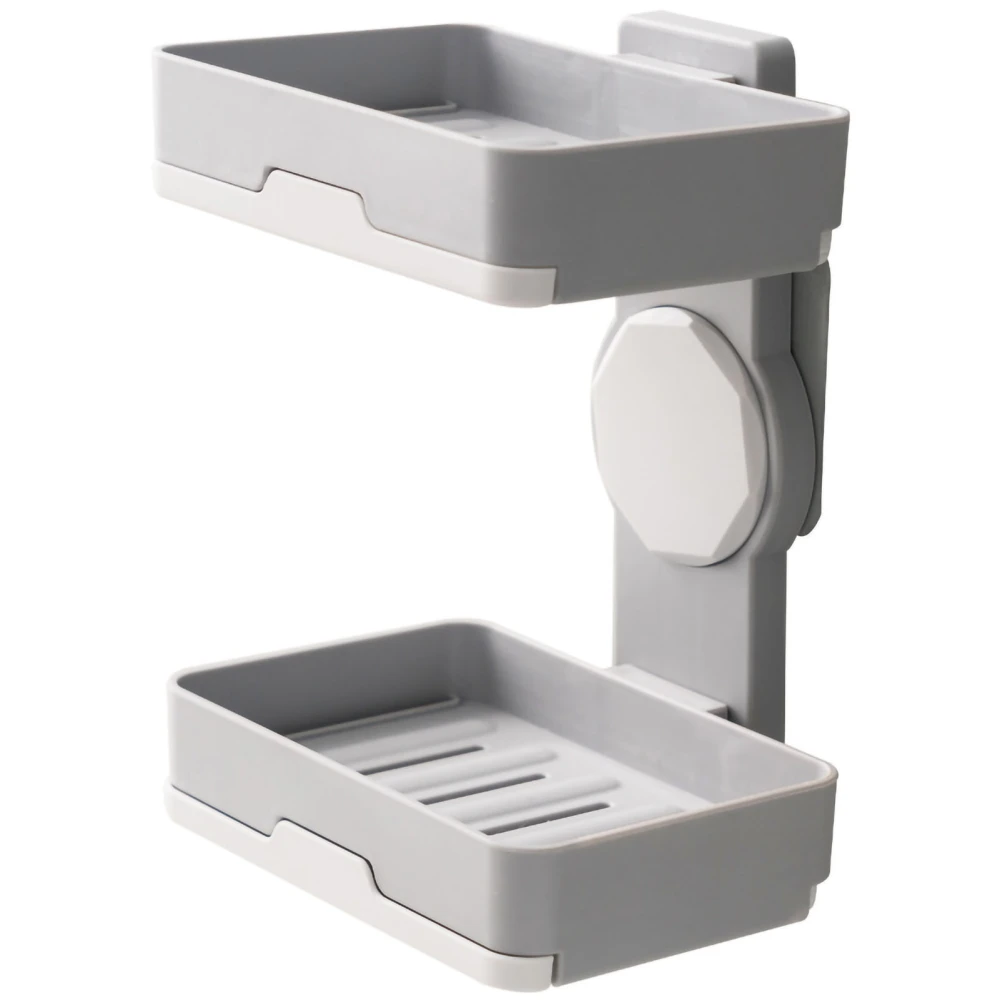 Soap Box Draining Case Holder Rack Plastic Hole Free Installation for Bathroom Toilet Dark Gray 2 Layers