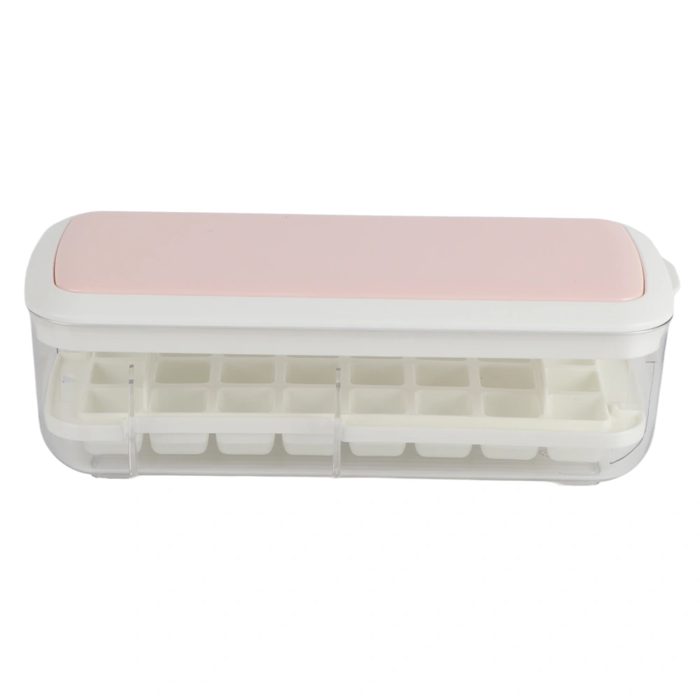 Silicone Ice Cube Mold BPA Free Square Ice Tray Storage Box with Lid for Household Pink