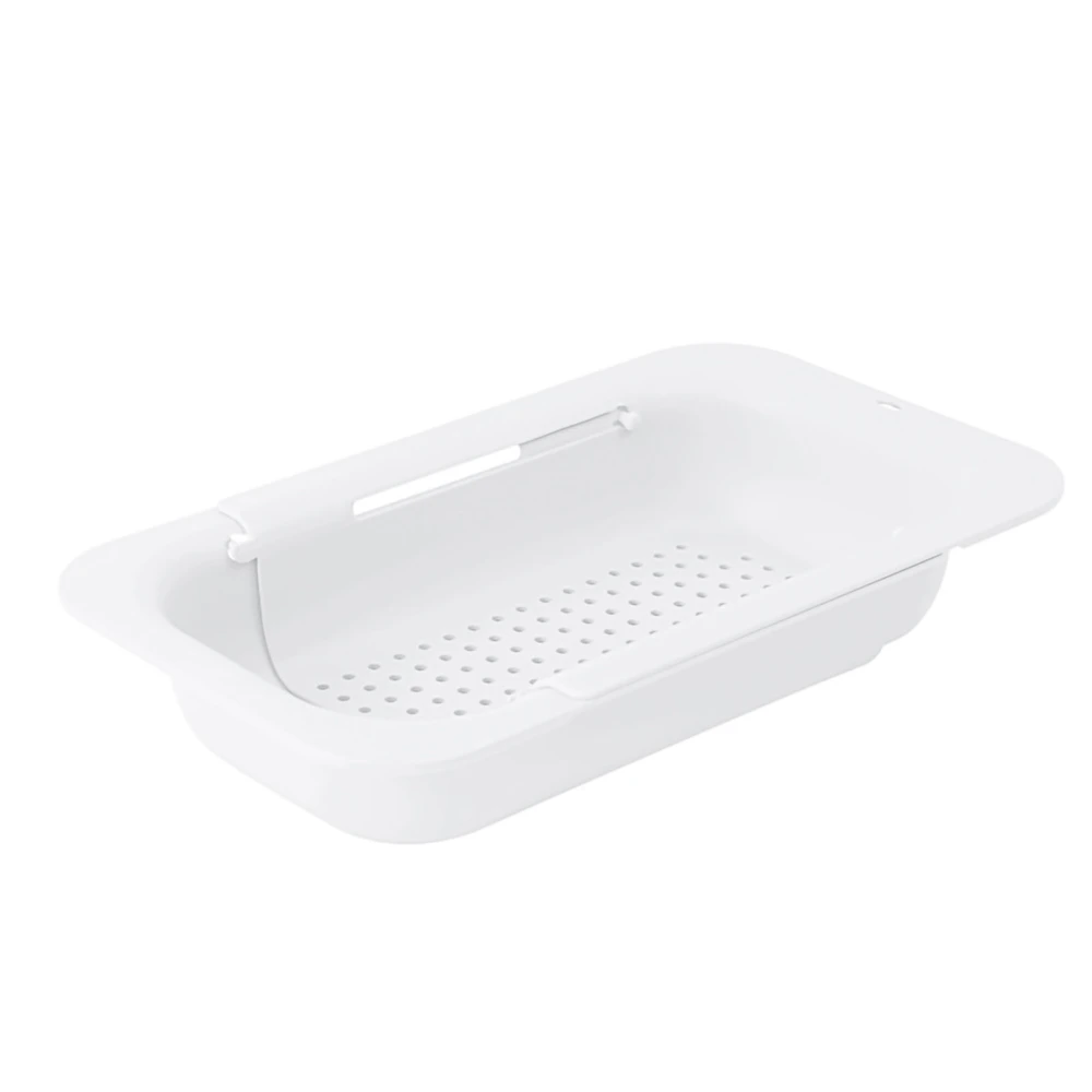 Retractable Sink Basket Rectangular Multifunctional Thicken Durable PP Drain Basket for Vegetable Fruit White