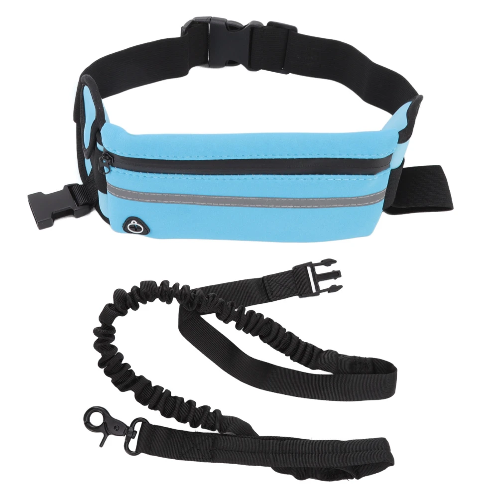 Hands Free Dog Leash Fanny Pack Waist Dog Leash Nylon Bungee Leash Pack for Night Running Walking Light Blue