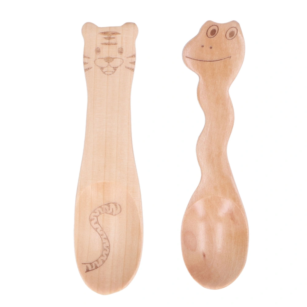 2PCS Soup Spoon Tiger Snake Shaped Cartoon Cute Natural Beech Wood Dessert Spoon for Children