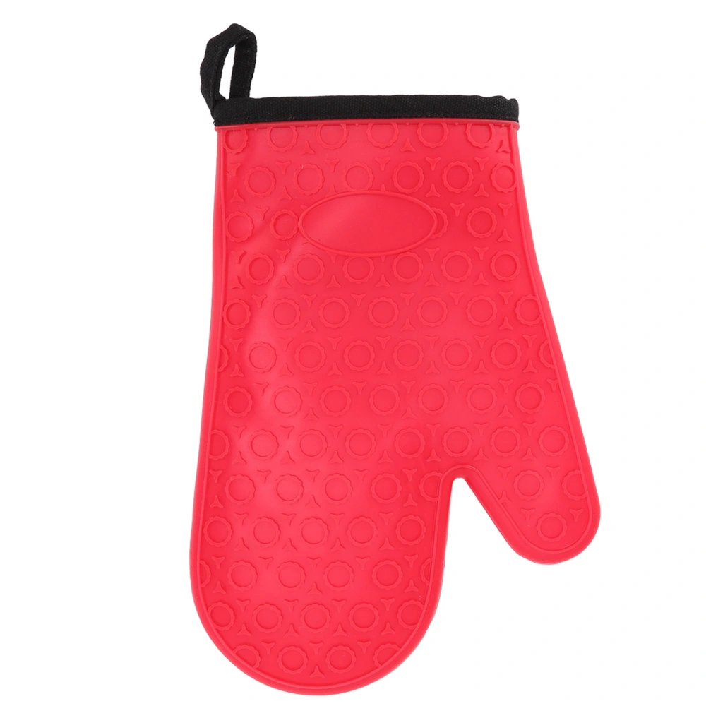 Silicone Oven Mitt High Temperature Resistant Waterproof Slip Proof Kitchen Baking Glove with Cotton Liner Red