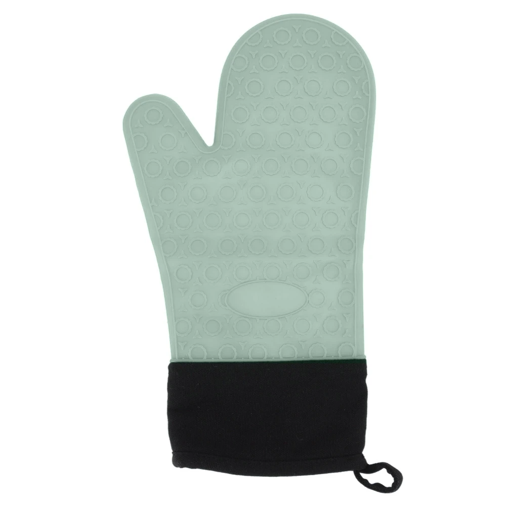 Silicone Oven Mitts Non Slip Kitchen Baking Gloves High Temperature Resistant 2 Fingers Long Green