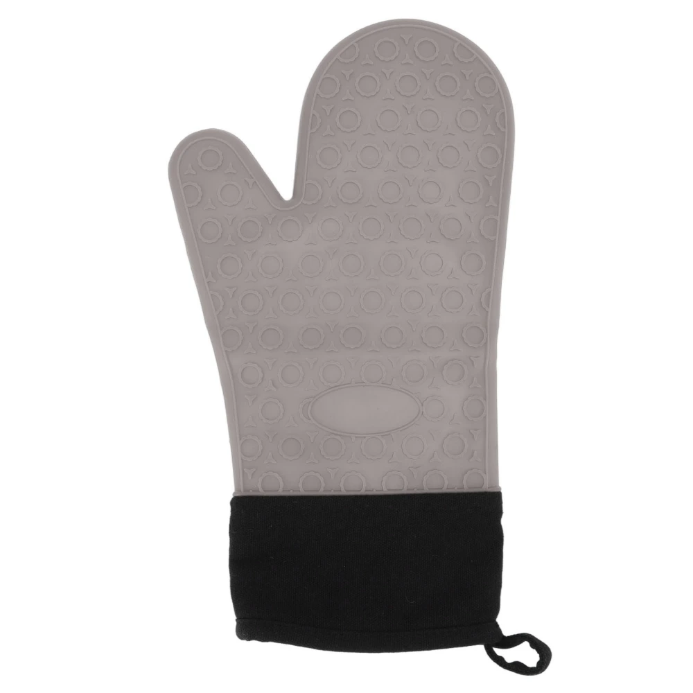 Silicone Oven Mitts Non Slip Kitchen Baking Gloves High Temperature Resistant 2 Fingers Long Gray