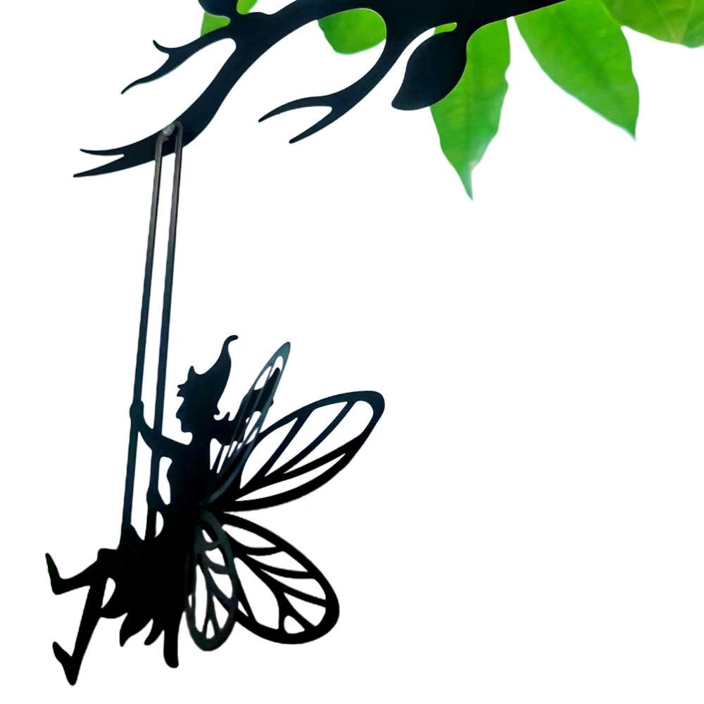 Swinging Fairy Silhouette Branch Decoration Outdoor Garden Decor Branch Tree Metal Fairy Craft Art for Yard Patio Lawn