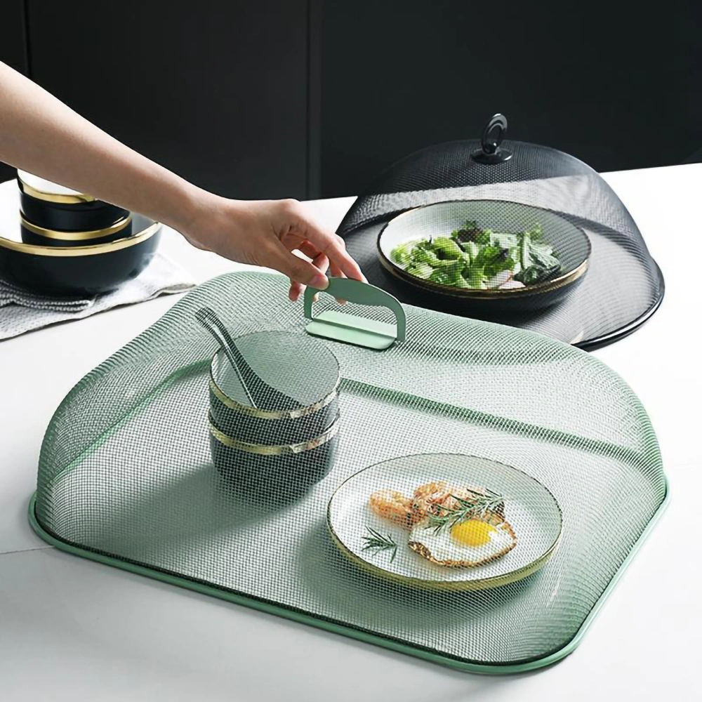 Food Cover Dense Mesh Design 180 Degree Rotatable Simple Iron Food Screen with Handle for Home Dining Room Green Rectangle Large