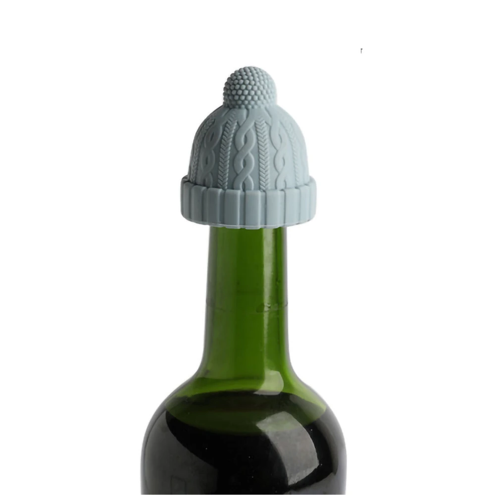 Knit Beanie Shaped Wine Bottle Stopper Silicone Wine Saver Sealer Preserver Reusable for Beer Whisky Blue