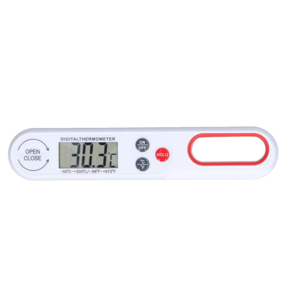 Digital Food Thermometer Instantly Read Accurate Foldable Food BBQ Grill Cooking Temperature Meter with Battery White