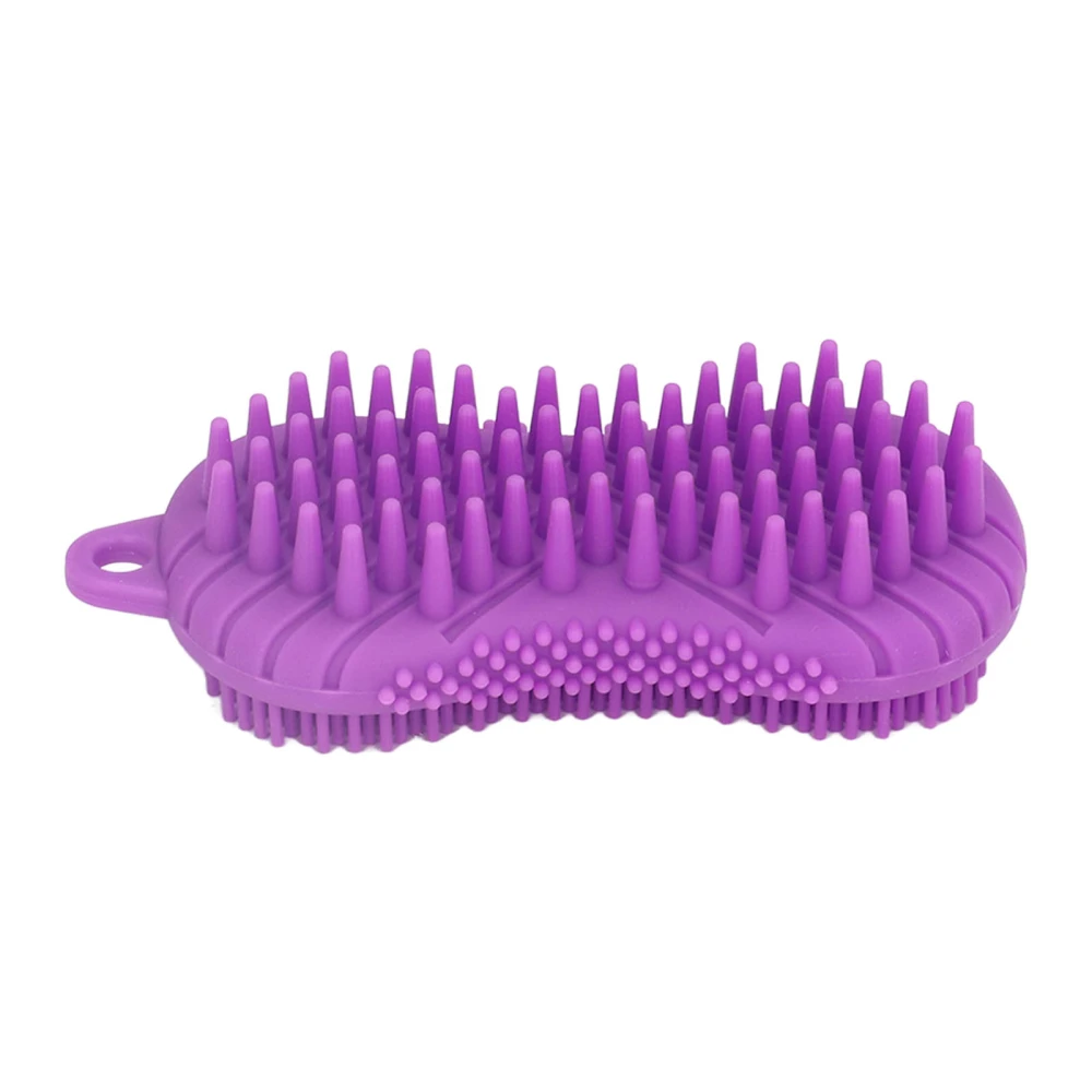 Silicone Body Scrubber Dual Side Ergonomic Handle Safe Silicone Body Massage Silicone Body Brush for Body Hair Purple