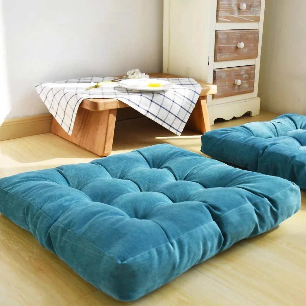 Thicken Corduroy Seating Cushion Cotton Filling Comfortable Floor Pillows for Living Room Meditation Lake Blue