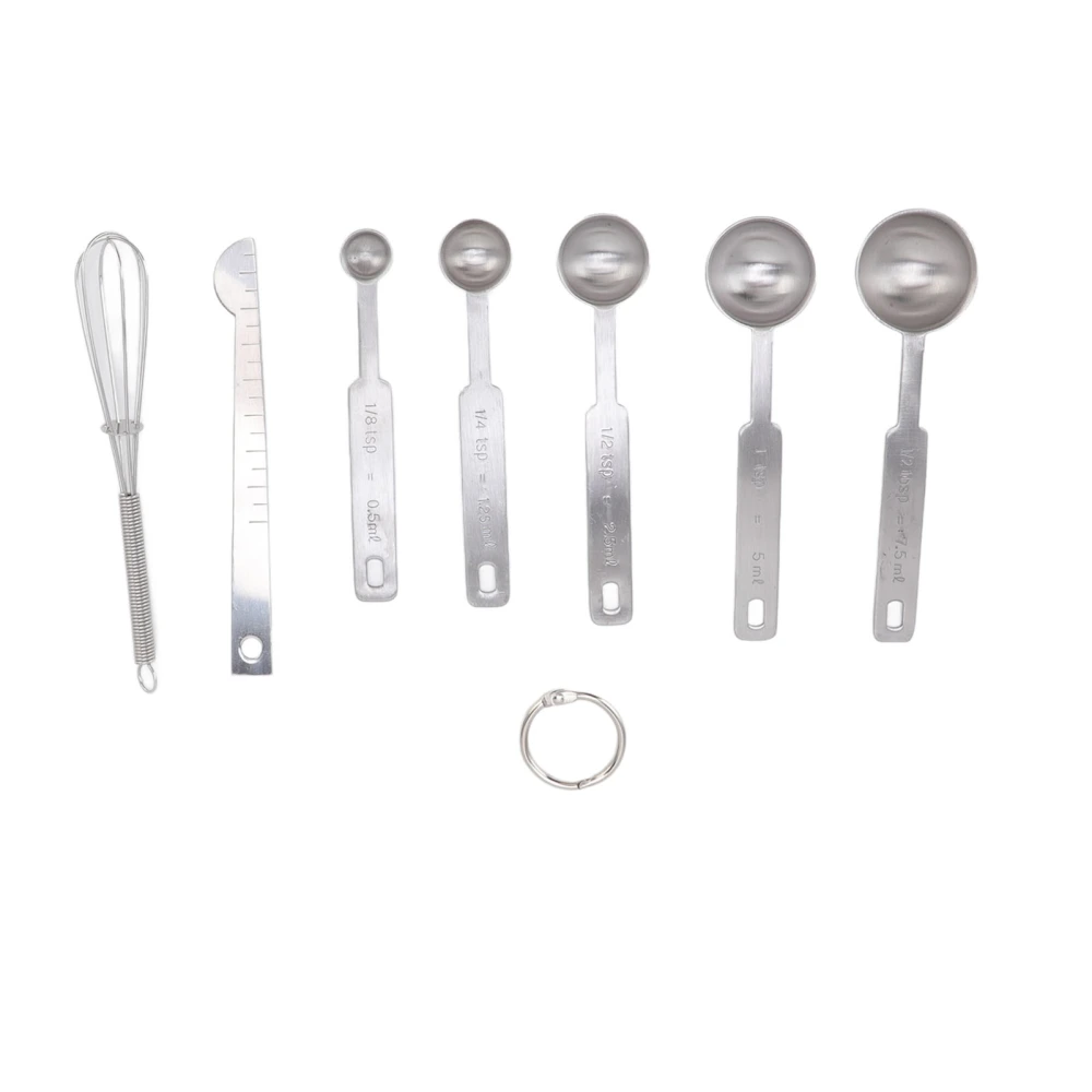 Measuring Spoons 7 in 1 Stainless Steel Stackable Design Multifunction Measuring Spoons Set with Leveler Eggbeater Silver