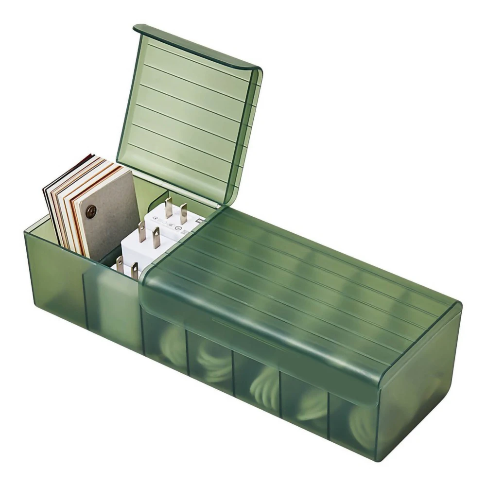 Data Cable Storage Box Multi Compartments Desktop Charging Cord Case with Lid for Jewelery Earphone Watch Dark Green