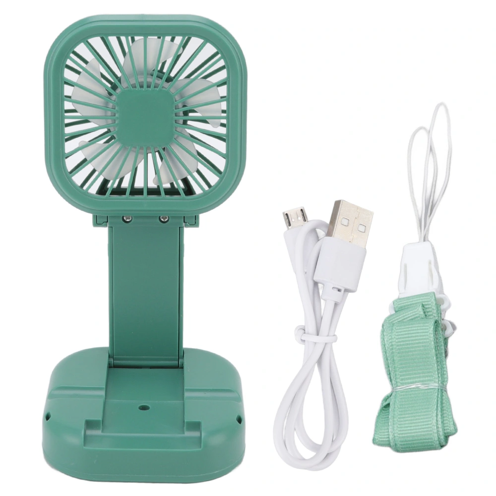 Portable Folding Fan 3 Level Wind Speed USB Powered Rechargeable Rotatable Handheld Desktop Small Fan Green