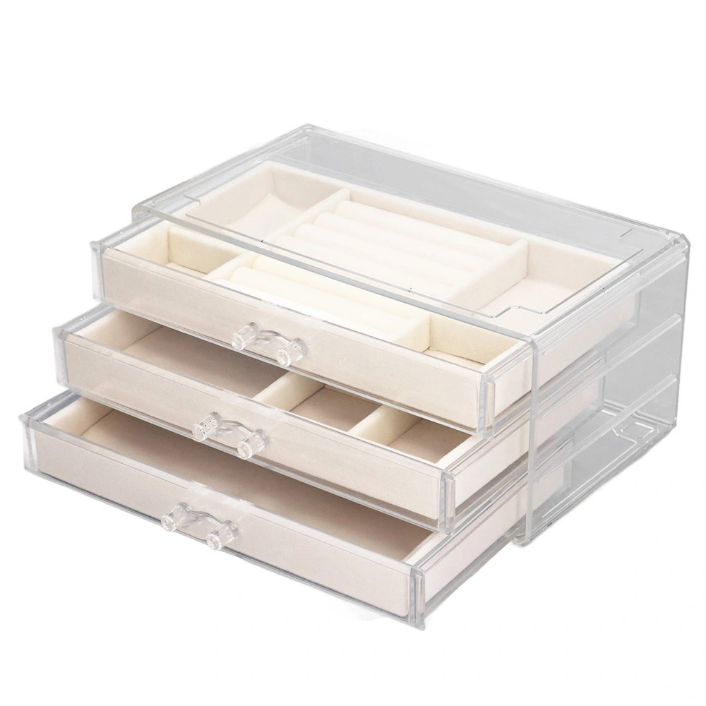 Acrylic Jewelry Organizer Clear Acrylic Beige Drawer Desk Storage Jewelry Box for Stud Earrings Necklace Jewelry