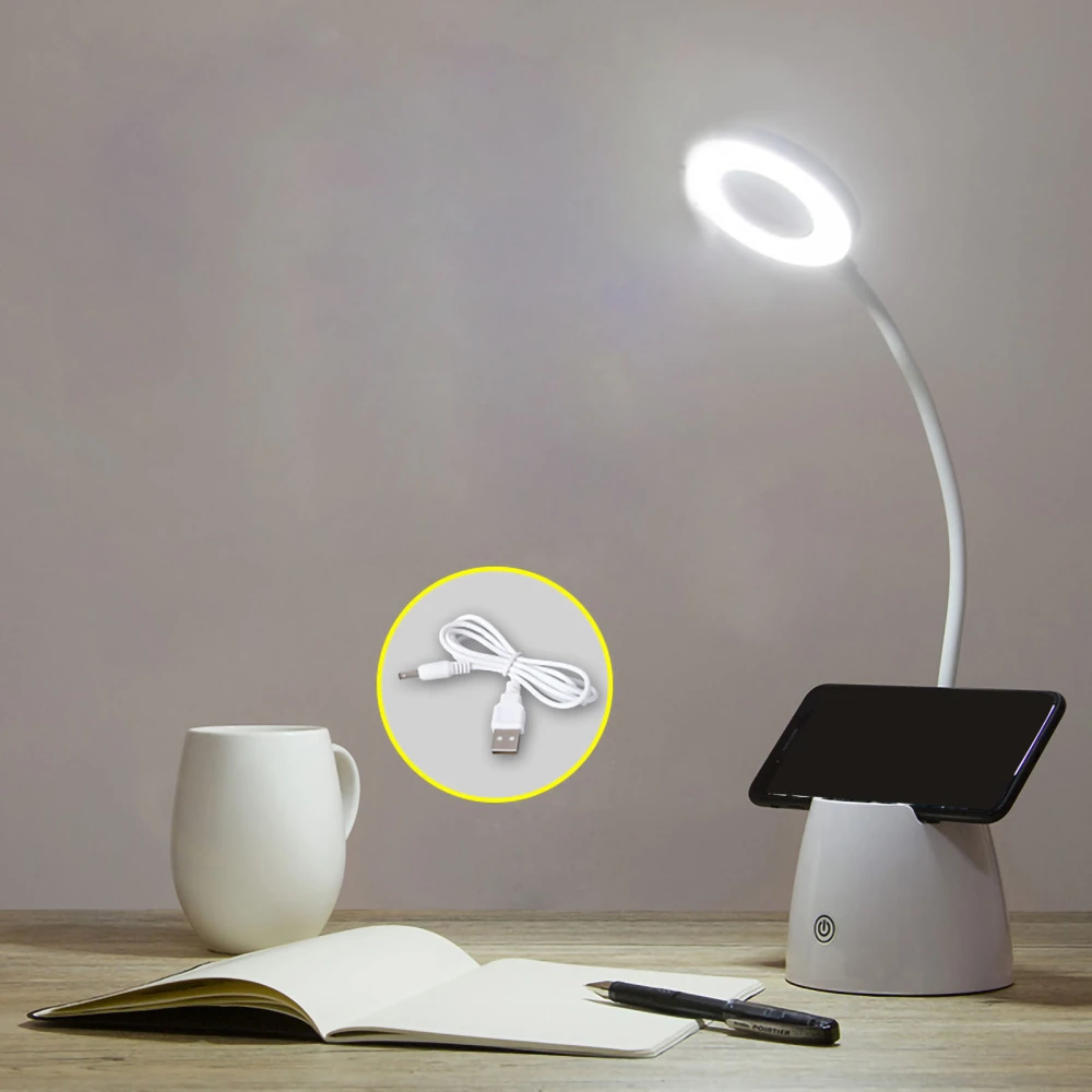 LED Folding Table Lamp Eye Protection Smart Adjustment Soft Light Table Lamp with Pen Holder for Home Office Positive White Light