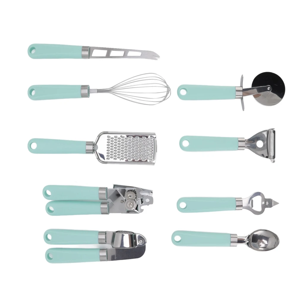 9 Pcs Kitchen Gadget Set Cyan Plastic Handle Stainless Steel Household Egg Beater Kitchen Utensils Tools Set