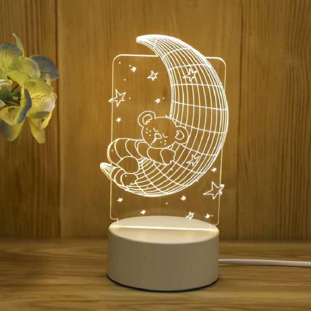 3D LED Night Light Intelligent Furniture Lights Indoor Display Lamp Children's Holiday Gift Moon Bear