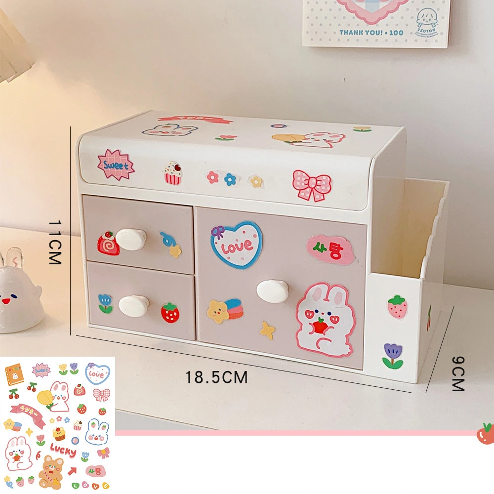 Desktop Storage Box Cute Plastic Drawer Desktop Storage Box Large Capacity Cosmetic Box for Office Home Light Pink