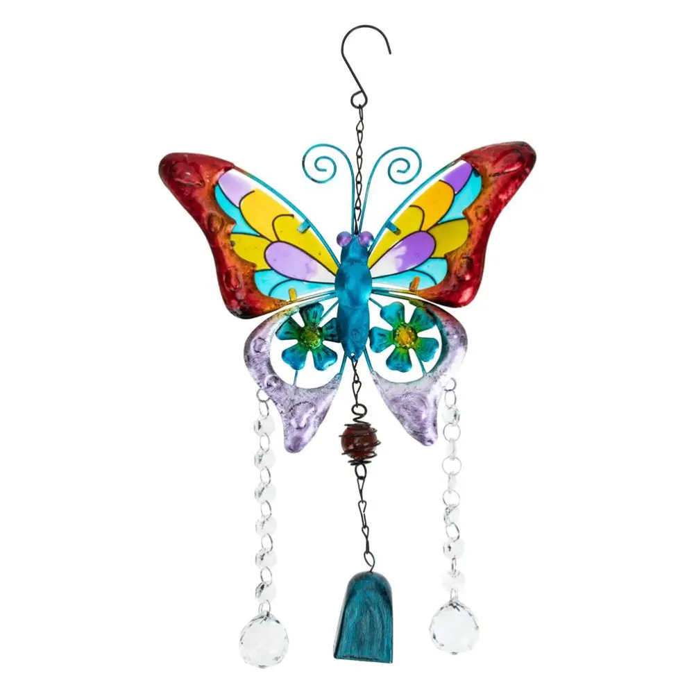 Butterfly Wind Chimes Wrought Iron Colorful Butterfly Hanging Bells Crystle Ornaments for Home Garden Patio Yard Decor