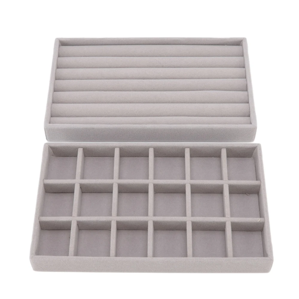 Jewelry Storage Box Various Grid Space Saving Flocked Cloth Jewelry Selection Display Storage Box for Girls