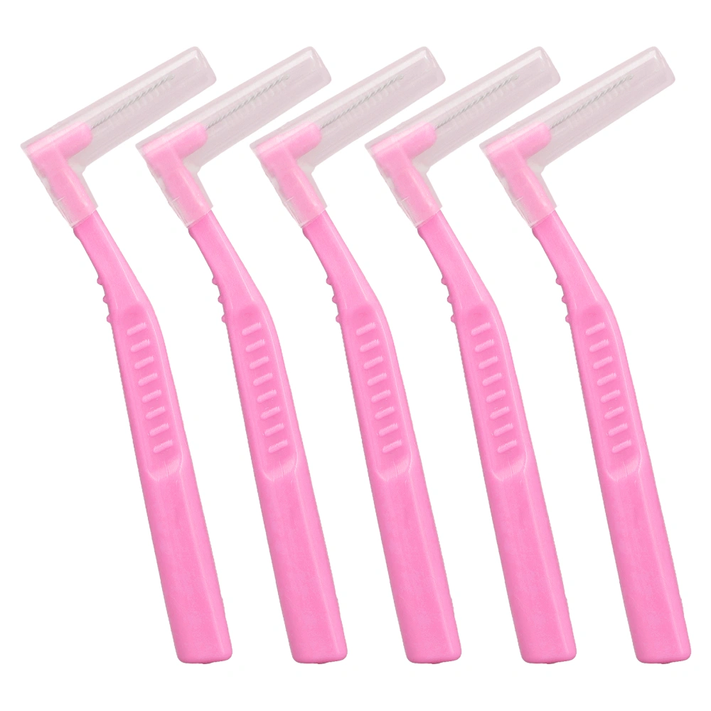 5pcs L Shaped Interdental Brushes Effective Cleaning Plaque Removal Braces Brush for Tooth Care Pink