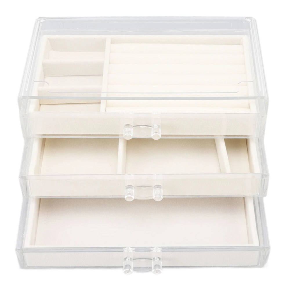 3 Drawers Jewelry Storage Box Compartmental Design Flannel Lining Clear Acrylic Jewelry Box with Handle for Home Bedroom