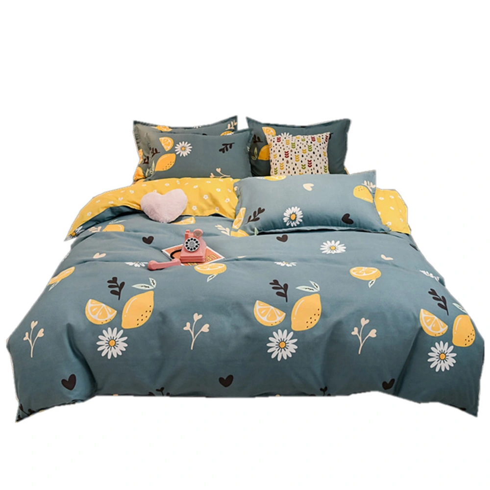 4pcs Bedding Set Soft Cotton Bed Sheet Quilt Cover Pillowcase Thickened Bedclothes for Home Lemon 1.2m/47.2in Sheet