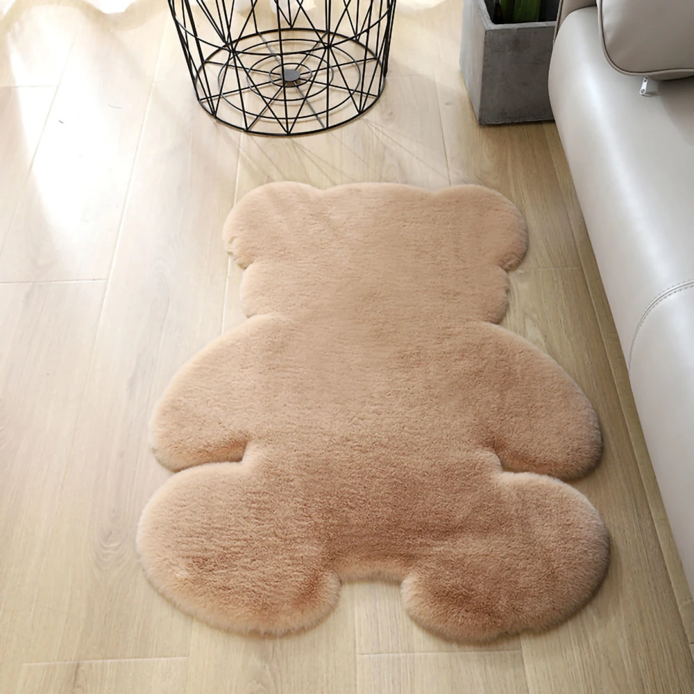 Cartoon Bear Rug Animals Shape Simple Cute Style Soft Comfortable Polyester Fiber Kids Carpet for Bedroom Khaki Bear 90cmx120cm