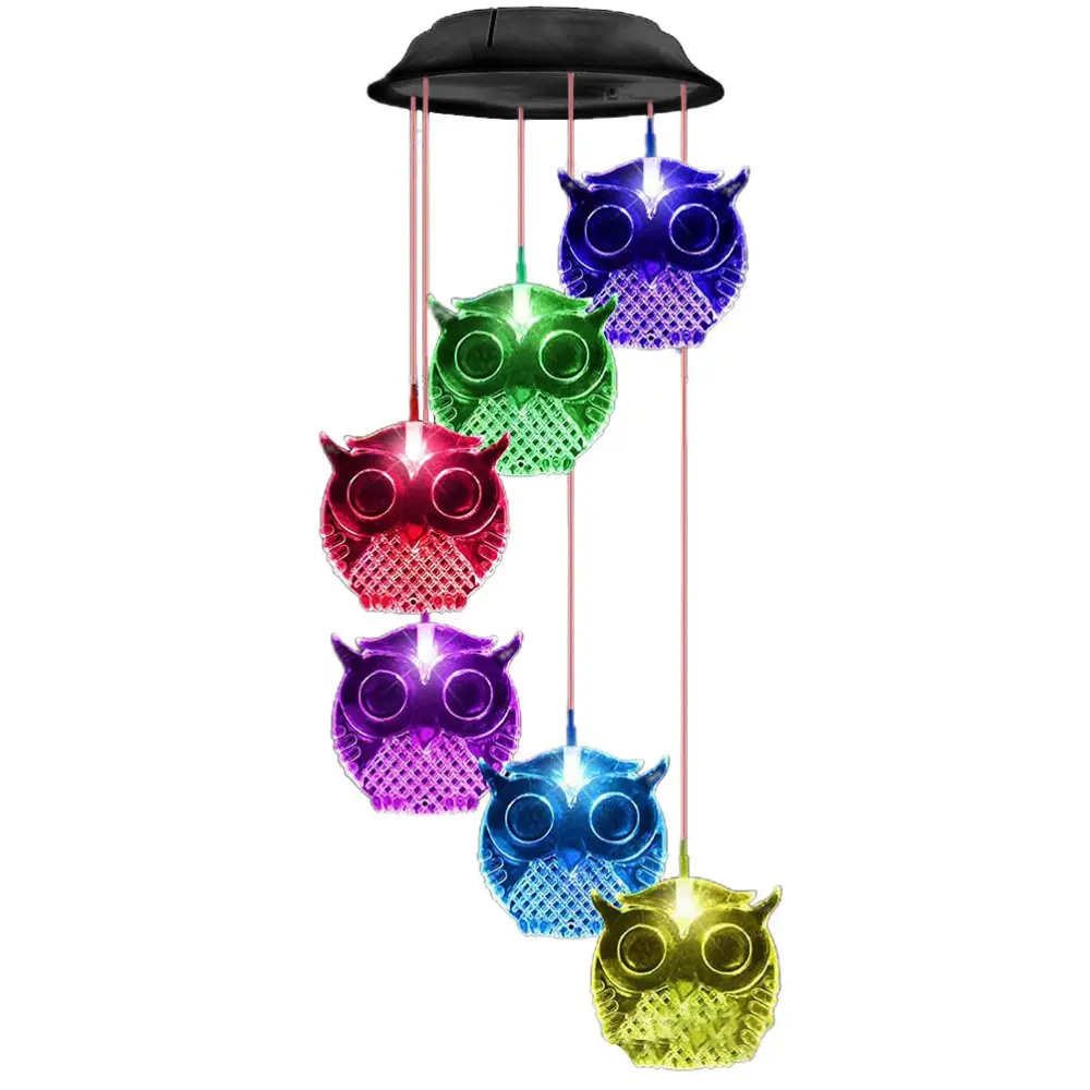 Owl Solar Wind Chime Light Waterproof Color Changing Outdoor Solar Garden Decorative Lights for Mother Day Mom Birthday Yard Garden Decoration