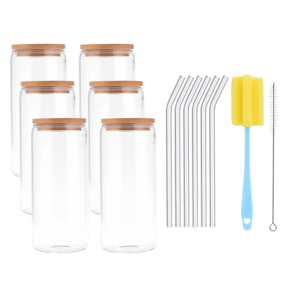 Coke Glass Straw Set with Bamboo and Wood Lid Can Glass Set Drinking Can Glass Set